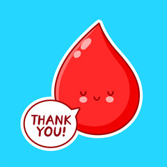 Cute happy blood drop character with Thank you