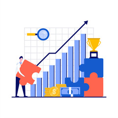 Poster - business growth concept with character. employee advancing level and positioning progress. corporate