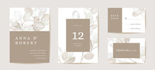 Wedding Honesty Flower Invitation Card, Vintage Botanical Save The Date Set. Design Template Of Lunaria