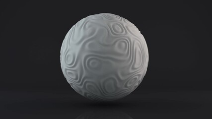 Poster - Abstract 3D body, white sphere with wrinkled surface, elegant waves on a dark background. Loop animation with a futuristic design, with the possibility of continuous playback.