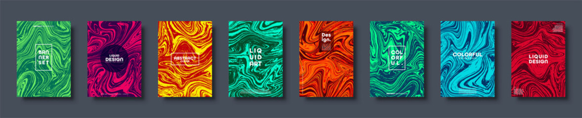 Colorful abstract geometric background. Liquid dynamic gradient waves. Fluid marble texture. Modern covers set. Vector illustration.