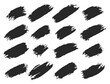 Brush lines set. Vector black paint brush spots, highlighter lines or felt-tip pen marker. Ink smudge abstract shape stains and smear set with texture - Vector