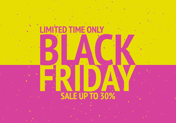 Wall Mural - Black Friday. Sale up to 30%. Yellow anp pink colours. Vector illustration.