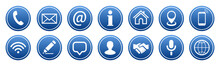Set Blue Contact Buttons Icons Sign - Stock Vector