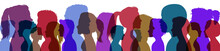 Silhouette Profile Group Of Men And Women Of Diverse Culture. Concept Of Racial Equality And Anti-racism. Multicultural Society, Friendship. Diversity Multiethnic And Multiracial People - Vector