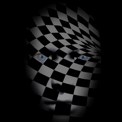 Wall Mural - face in black and white squares. 3d rendering