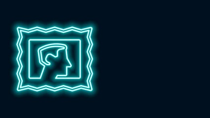 Canvas Print - Glowing neon line Postal stamp icon isolated on black background. 4K Video motion graphic animation