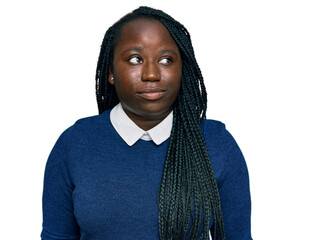 Poster - Young black woman with braids wearing casual clothes smiling looking to the side and staring away thinking.