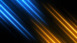 Abstract technology background with blue and golden neon rays. Bright split screen texture for compare concept.