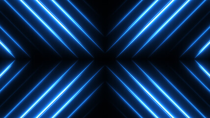 Poster - Abstract technology background. Blue neon lights illustration. Striped texture in cross shape for innovation graphic concept.