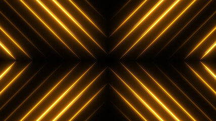 Poster - Abstract holiday background with shiny neon waves. Bright golden texture for party decoration template.
