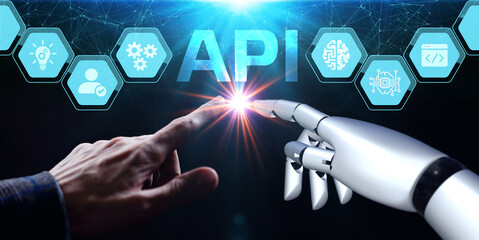 API - Application Programming Interface. Software development tool. Business, modern technology, internet and networking concept.
