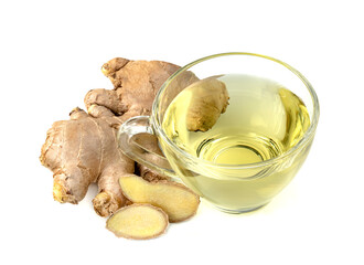 Poster - ginger tea in glass cup isolated on white background