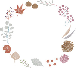  秋　葉　自然　円フレーム　背景透明　色付き