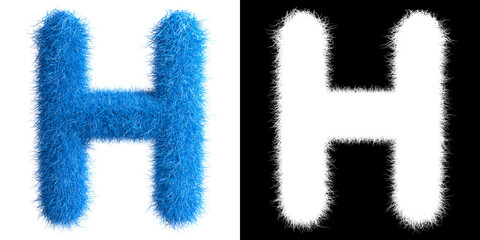 Poster - Alphabet H made from fur with alpha mask, fur font, 3d alphabet. 3d illustration.