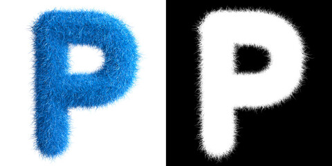 Poster - Alphabet P made from fur with alpha mask, fur font, 3d alphabet. 3d illustration.