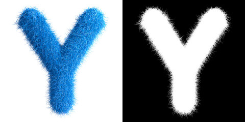 Poster - Alphabet Y made from fur with alpha mask, fur font, 3d alphabet. 3d illustration.