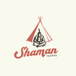 Experience shaman meditate in front of his teepee logo design
