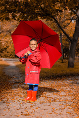 Poster - Cute African-American boy with umbrella in autumn park