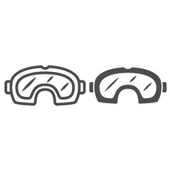 Poster - Ski goggles line and solid icon, Winter sport concept, ski goggles sign on white background, Classic snowboard glasses icon in outline style for mobile concept and web design. Vector graphics.