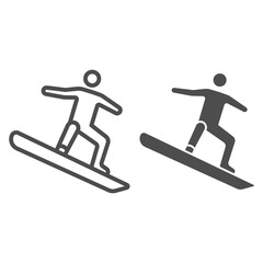 Poster - Freestyle snowboarding line and solid icon, Winter sport concept, snowboarder jumping sign on white background, snowboarder jump doing tricks icon in outline style for mobile and web. Vector graphics.