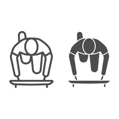 Poster - Skeleton athlete line and solid icon, Winter sport concept, skeleton sportsman sign on white background, Skeleton sled race athlete icon in outline style for mobile and web design. Vector graphics.
