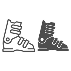 Poster - Ski boot line and solid icon, Winter sport concept, Winter sport professional equipment sign on white background, ski shoes icon in outline style for mobile concept and web design. Vector graphics.