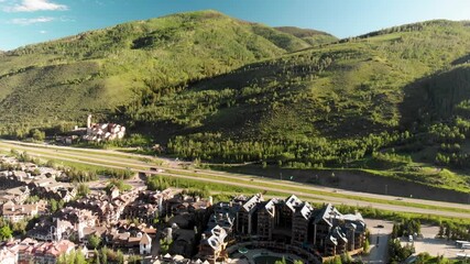 Sticker - Vail, Colorado. Amazing aerial view of cityscape at summer sunset