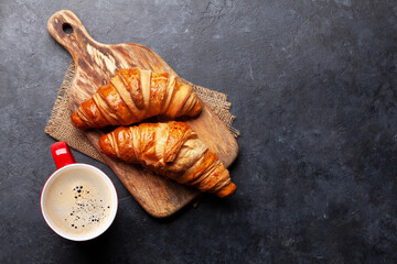 Wall Mural - Espresso coffee and croissants for breakfast