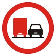 Wall Mural - No overtaking for trucks. Road traffic sign, vector icon. 
