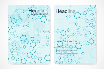 Wall Mural - Vector templates for brochure magazine leaflet flyer cover booklet annual report. Modern futuristic hexagonal pattern with particle, molecule structure for medical, technology, chemistry, science