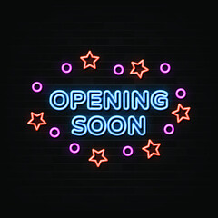 Wall Mural - Opening soon neon signs vector. Design template neon style