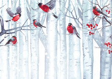 Watercolor Winter Birds 