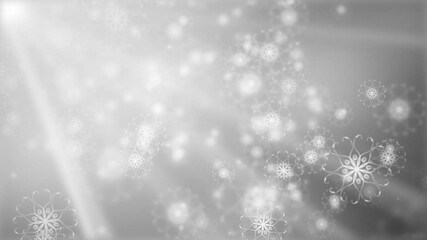 Wall Mural - flares light winter snow, falling frosty crystal abstract snowflakes animation loop. 4k 3d seamless 