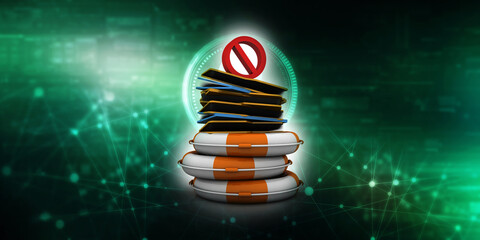 Poster - 2d rendering folder documents with stop sign