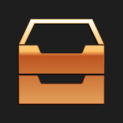 Poster - Gold Drawer with documents icon isolated on black background. Archive papers drawer. File Cabinet Drawer. Office furniture. Long shadow style. Vector.