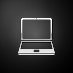 Fototapete - Silver Laptop icon isolated on black background. Computer notebook with empty screen sign. Long shadow style. Vector.