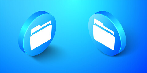Poster - Isometric Folder icon isolated on blue background. Blue circle button. Vector.