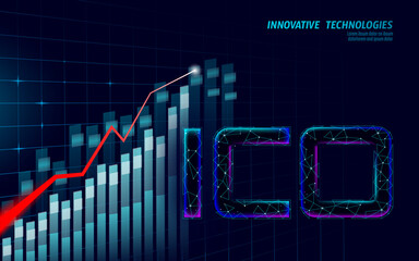 Wall Mural - Initial coin offering ICO letters technology concept. Business finance economy low poly design style. Currency crypto banking online offer. Internet commerce block chain vector illustration