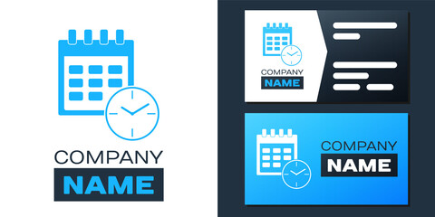 Poster - Logotype Calendar and clock icon isolated on white background. Schedule, appointment, organizer, timesheet, time management, important date. Logo design template element. Vector.