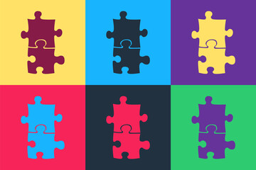 Poster - Pop art Piece of puzzle icon isolated on color background. Business, marketing, finance, template, layout, infographics, internet concept. Vector.