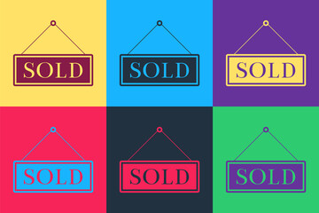 Poster - Pop art Sold icon isolated on color background. Sold sticker. Sold signboard. Vector.