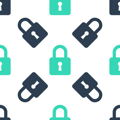 Poster - green lock icon isolated seamless pattern on white background. padlock sign. security, safety, prote