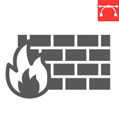 Poster - Firewall glyph icon, security and protection, flame sign vector graphics, editable stroke solid icon, eps 10.