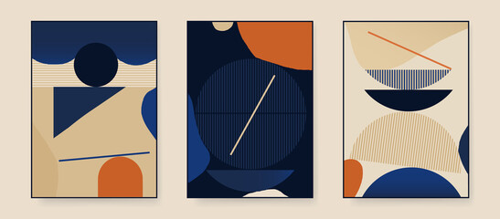Wall Mural - Set of minimalist abstract aesthetic illustrations. Modern style wall decor. Collection of contemporary artistic posters.