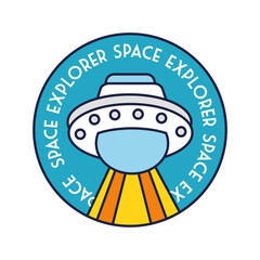 Sticker - space circular badge with ufo flying line and fill style