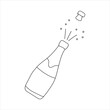 Minimalistic New Year and Christmas illustration. Outline sparkling wine bottle with a pop-out stopper on white background. It can be use as icon in social media