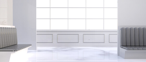 Poster - Empty Office Modern workspace  Mock up and Window Minimal Display on White  background - 3d rendering