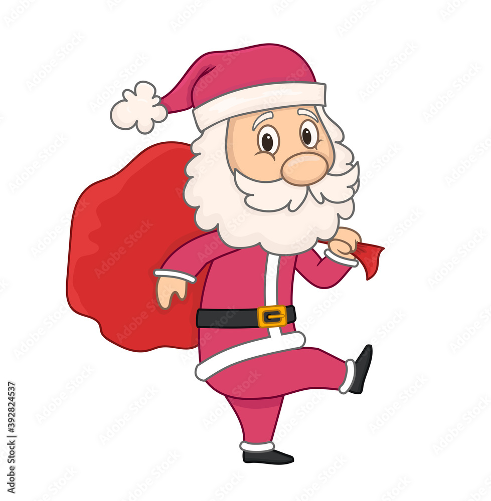 santa claus carries a bag of gifts. vector illustration in cartoon ...