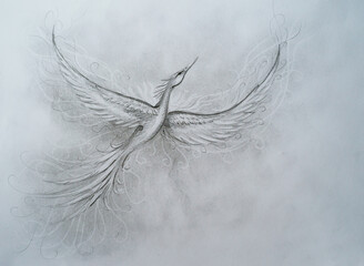 Poster - Flying phoenix bird as symbol of rebirth and new beginning.